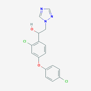 molecular formula C16H13Cl2N3O2 B182259 1-(2-chloro-4-(4-chlorophenoxy)phenyl)-2-(1H-1,2,4-triazol-1-yl)ethanol CAS No. 117018-19-6