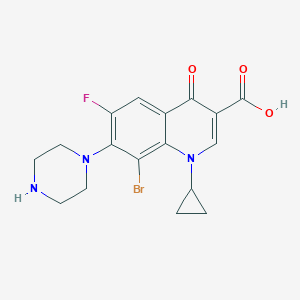 molecular formula C17H17BrFN3O3 B182456 3-Quinolinecarboxylic acid, 8-bromo-1-cyclopropyl-6-fluoro-1,4-dihydro-4-oxo-7-(1-piperazinyl)- CAS No. 109347-94-6