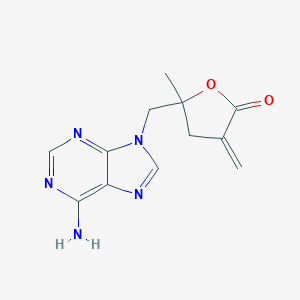 molecular formula C12H13N5O2 B018304 9((2-Methyl-4-methylene-5-oxotetrahydrofuran-2-yl)methyl)adenine CAS No. 105970-03-4