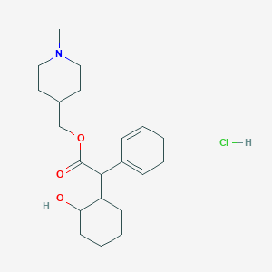molecular formula C21H32ClNO3 B018316 Cyclohexaneacetic acid, 2-hydroxy-alpha-phenyl-, 1-methyl-4-piperidylmethyl ester, hydrochloride CAS No. 101564-14-1