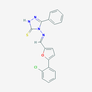 molecular formula C19H13ClN4OS B183256 4-({[5-(2-chlorophenyl)-2-furyl]methylene}amino)-5-phenyl-4H-1,2,4-triazol-3-yl hydrosulfide CAS No. 5622-89-9