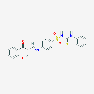 molecular formula C23H17N3O4S2 B183543 Benzenesulfonamide, 4-(((4-oxo-4H-1-benzopyran-3-yl)methylene)amino)-N-((phenylamino)thioxomethyl)- CAS No. 198649-74-0