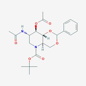 molecular formula C22H30N2O7 B018425 2-Acetamido-3-O-acetyl-4,6-O-benzylidene-N-(tert-butoxycarbonyl)-1,2,5-trideoxy-1,5-imino-D-glucitol CAS No. 1221795-92-1