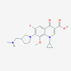 molecular formula C20H24FN3O4 B184519 1-Cyclopropyl-6-fluoro-8-methoxy-7-[3-(methylaminomethyl)pyrrolidin-1-yl]-4-oxoquinoline-3-carboxylic acid CAS No. 112811-75-3