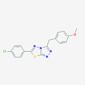 molecular formula C17H13ClN4OS B184661 6-(4-Chlorophenyl)-3-((4-methoxyphenyl)methyl)-1,2,4-triazolo(3,4-b)(1,3,4)thiadiazole CAS No. 93073-23-5