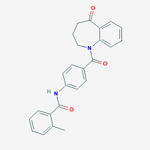 molecular formula C25H22N2O3 B184756 2-Methyl-N-[4-[(2,3,4,5-tetrahydro-5-oxo-1H-1-benzazepin-1-yl)carbonyl]phenyl]benzamide CAS No. 137976-61-5