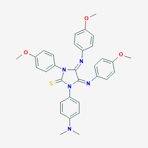 molecular formula C32H31N5O3S B184959 1-p-Anisyl-3-(N,N-dimethyl-p-aminophenyl)-4,5-bis(p-anisylimino)imidazolidin-2-thione CAS No. 128944-81-0