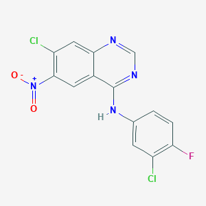 molecular formula C14H7Cl2FN4O2 B185482 7-chloro-N-(3-chloro-4-fluorophenyl)-6-nitroquinazolin-4-amine CAS No. 179552-73-9
