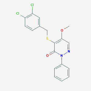 molecular formula C18H14Cl2N2O2S B185721 4-((3,4-Dichlorobenzyl)thio)-5-methoxy-2-phenyl-3(2H)-pyridazinone CAS No. 5509-75-1