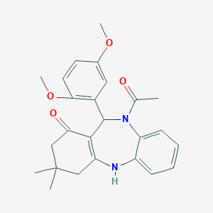 molecular formula C25H28N2O4 B185980 5-Acetyl-6-(2,5-dimethoxyphenyl)-9,9-dimethyl-6,8,10,11-tetrahydrobenzo[b][1,4]benzodiazepin-7-one CAS No. 5665-18-9