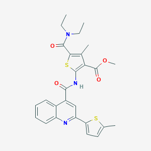molecular formula C27H27N3O4S2 B186058 Methyl 5-(diethylcarbamoyl)-4-methyl-2-[[2-(5-methylthiophen-2-yl)quinoline-4-carbonyl]amino]thiophene-3-carboxylate CAS No. 5704-08-5