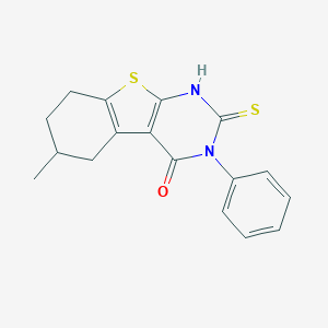 molecular formula C17H16N2OS2 B186423 6-methyl-3-phenyl-2-sulfanyl-5,6,7,8-tetrahydro[1]benzothieno[2,3-d]pyrimidin-4(3H)-one CAS No. 132605-30-2