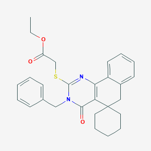 Acetic acid, ((4,6-dihydro-4-oxo-3-(phenylmethyl)spiro(benzo(h)quinazoline-5(3H),1'-cyclohexan)-2-yl)thio)-, ethyl ester