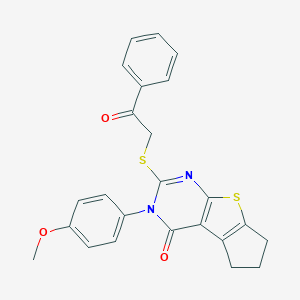 molecular formula C24H20N2O3S2 B186428 3-(4-methoxyphenyl)-2-[(2-oxo-2-phenylethyl)sulfanyl]-3,5,6,7-tetrahydro-4H-cyclopenta[4,5]thieno[2,3-d]pyrimidin-4-one CAS No. 6157-60-4