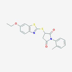 molecular formula C20H18N2O3S2 B186439 3-[(6-Ethoxy-1,3-benzothiazol-2-yl)sulfanyl]-1-(2-methylphenyl)pyrrolidine-2,5-dione CAS No. 6059-77-4