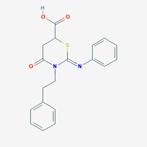 molecular formula C19H18N2O3S B186443 4-Oxo-3-phenethyl-2-phenylimino-1,3-thiazinane-6-carboxylic acid CAS No. 5933-05-1