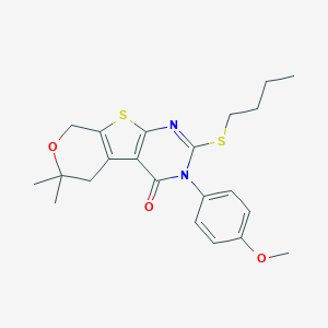 molecular formula C22H26N2O3S2 B186449 2-(butylsulfanyl)-3-(4-methoxyphenyl)-6,6-dimethyl-3,5,6,8-tetrahydro-4H-pyrano[4',3':4,5]thieno[2,3-d]pyrimidin-4-one CAS No. 6146-36-7