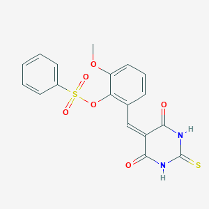 molecular formula C18H14N2O6S2 B186866 [2-[(4,6-Dioxo-2-sulfanylidene-1,3-diazinan-5-ylidene)methyl]-6-methoxyphenyl] benzenesulfonate CAS No. 6391-99-7