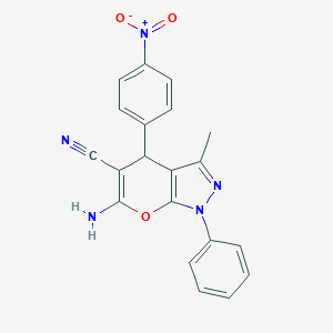 molecular formula C20H15N5O3 B187486 6-Amino-3-methyl-4-(4-nitrophenyl)-1-phenyl-1,4-dihydropyrano[2,3-c]pyrazole-5-carbonitrile CAS No. 76973-34-7