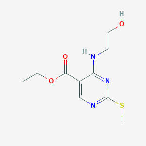 B187655 Ethyl 4-[(2-hydroxyethyl)amino]-2-(methylsulfanyl)pyrimidine-5-carboxylate CAS No. 34750-55-5