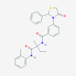 molecular formula C28H29N3O3S B187788 N-[2-methyl-1-(2-methylanilino)-1-oxobutan-2-yl]-3-(4-oxo-2-phenyl-1,3-thiazolidin-3-yl)benzamide CAS No. 484647-10-1
