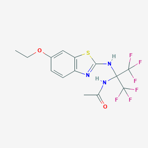 N-[2-[(6-ethoxy-1,3-benzothiazol-2-yl)amino]-1,1,1,3,3,3-hexafluoropropan-2-yl]acetamide