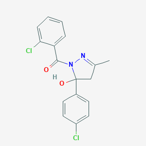 molecular formula C17H14Cl2N2O2 B187878 (2-chlorophenyl)-[5-(4-chlorophenyl)-5-hydroxy-3-methyl-4H-pyrazol-1-yl]methanone CAS No. 5942-89-2
