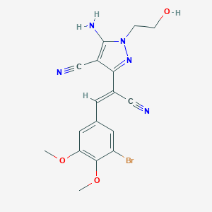 5-amino-3-[(Z)-2-(3-bromo-4,5-dimethoxyphenyl)-1-cyanoethenyl]-1-(2-hydroxyethyl)pyrazole-4-carbonitrile