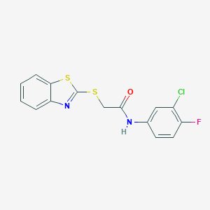 molecular formula C15H10ClFN2OS2 B187907 2-(1,3-benzothiazol-2-ylsulfanyl)-N-(3-chloro-4-fluorophenyl)acetamide CAS No. 5363-47-3