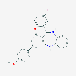 molecular formula C26H23FN2O2 B187995 6-(3-Fluorophenyl)-9-(4-methoxyphenyl)-5,6,8,9,10,11-hexahydrobenzo[b][1,4]benzodiazepin-7-one CAS No. 5979-81-7