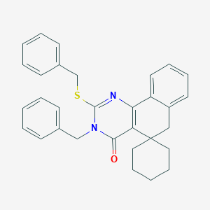 B188438 Spiro(benzo(h)quinazoline-5(3H),1'-cyclohexan)-4(6H)-one, 3-(phenylmethyl)-2-((phenylmethyl)thio)- CAS No. 172984-46-2