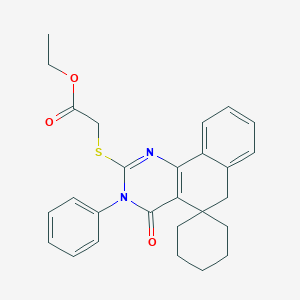 molecular formula C27H28N2O3S B188439 Acetic acid, ((4,6-dihydro-4-oxo-3-phenylspiro(benzo(h)quinazoline-5(3H),1'-cyclohexan)-2-yl)thio)-, ethyl ester CAS No. 172984-43-9