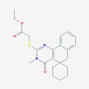 Acetic acid, ((4,6-dihydro-3-methyl-4-oxospiro(benzo(h)quinazoline-5(3H),1'-cyclohexan)-2-yl)thio)-, ethyl ester