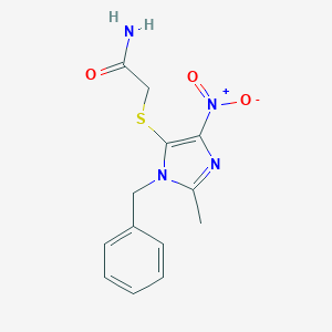 molecular formula C13H14N4O3S B188449 Acetamide, 2-((1-benzyl-2-methyl-4-nitro-1H-imidazol-5-YL)thio)- CAS No. 77952-74-0