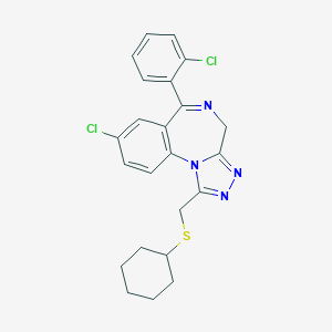 molecular formula C23H22Cl2N4S B188605 4H-(1,2,4)Triazolo(4,3-a)(1,4)benzodiazepine, 8-chloro-6-(2-chlorophenyl)-1-((cyclohexylthio)methyl)- CAS No. 85677-80-1