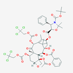 molecular formula C52H59Cl6NO18 B019007 5-O-[(1S,2S,3R,4S,7R,9S,10S,12R,15S)-4-Acetyloxy-2-benzoyloxy-1-hydroxy-10,14,17,17-tetramethyl-11-oxo-9,12-bis(2,2,2-trichloroethoxycarbonyloxy)-6-oxatetracyclo[11.3.1.03,10.04,7]heptadec-13-en-15-yl] 3-O-tert-butyl (4S,5R)-2,2-dimethyl-4-phenyl-1,3-oxazolidine-3,5-dicarboxylate CAS No. 143527-76-8