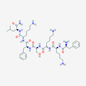 (2S)-6-Amino-N-[(2S)-1-[[(2S)-1-[[(2S)-6-amino-1-[[(2S)-1-amino-4-methyl-1-oxopentan-2-yl]amino]-1-oxohexan-2-yl]amino]-1-oxo-3-phenylpropan-2-yl]amino]-3-hydroxy-1-oxopropan-2-yl]-2-[[(2S)-6-amino-2-[[(2S)-2-amino-3-phenylpropanoyl]amino]hexanoyl]amino]hexanamide