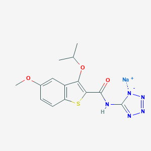 molecular formula C14H14N5NaO3S B019072 Benzo(b)thiophene-2-carboxamide, 5-methoxy-3-(1-methylethoxy)-N-1H-tetrazol-5-yl-, monosodium salt CAS No. 104795-68-8