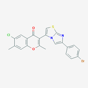 molecular formula C22H14BrClN2O2S B019106 4H-1-Benzopyran-4-one, 3-(6-(4-bromophenyl)imidazo(2,1-b)thiazol-3-yl)-6-chloro-2,7-dimethyl- CAS No. 104819-42-3