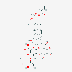 molecular formula C55H86O24 B191202 6-[[(4S,6aR,6bS,8aR,14bR)-9-acetyloxy-8-hydroxy-4,8a-bis(hydroxymethyl)-4,6a,6b,11,11,14b-hexamethyl-10-(2-methylbut-2-enoyloxy)-1,2,3,4a,5,6,7,8,9,10,12,12a,14,14a-tetradecahydropicen-3-yl]oxy]-4-hydroxy-3,5-bis[[3,4,5-trihydroxy-6-(hydroxymethyl)oxan-2-yl]oxy]oxane-2-carboxylic acid CAS No. 26339-90-2