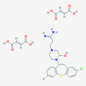 molecular formula 2C21H24ClFN4OS.4C4H4O4.H2O B019238 (E)-but-2-enedioic acid;3-[4-(3-chloro-9-fluoro-5,6-dihydrobenzo[b][1]benzothiepin-6-yl)-3-hydroxypiperazin-1-yl]propanimidamide CAS No. 104821-45-6