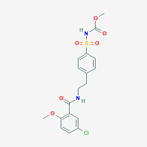 molecular formula C18H19ClN2O6S B192888 Methyl N-(4-(2-(5-chloro-2-methoxybenzamido)ethyl)benzenesulphonyl)carbamate CAS No. 21165-77-5