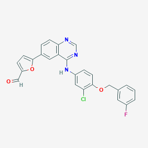 molecular formula C26H17ClFN3O3 B193486 5-(4-((3-Chloro-4-((3-fluorobenzyl)oxy)phenyl)amino)quinazolin-6-yl)furan-2-carbaldehyde CAS No. 231278-84-5