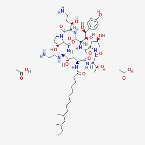 Acetic acid;N-[(3S,6S,9S,11R,15S,18S,20S,21S,25S)-21-(2-aminoethylamino)-3-[(1R)-3-amino-1-hydroxypropyl]-6-[(1S,2S)-1,2-dihydroxy-2-(4-hydroxyphenyl)ethyl]-11,20,25-trihydroxy-15-[(1R)-1-hydroxyethyl]-2,5,8,14,17,23-hexaoxo-1,4,7,13,16,22-hexazatricyclo[22.3.0.09,13]heptacosan-18-yl]-10,12-dimethyltetradecanamide