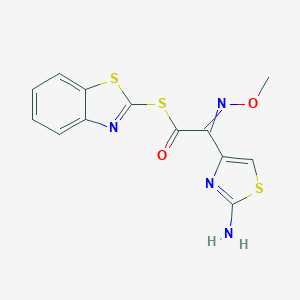 molecular formula C13H10N4O2S3 B194001 S-2-Benzothiazolyl 2-amino-alpha-(methoxyimino)-4-thiazolethiolacetate CAS No. 80756-85-0