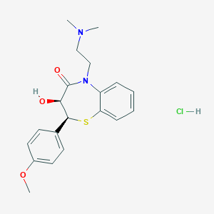molecular formula C20H24N2O3S·HCl B194533 (2S-cis)-5-(2-(Dimethylamino)ethyl)-2,3-dihydro-3-hydroxy-2-(4-methoxyphenyl)-1,5-benzothiazepin-4(5H)-one monohydrochloride CAS No. 75472-91-2
