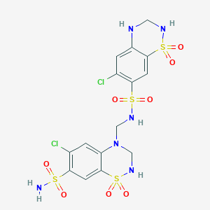 molecular formula C15H16Cl2N6O8S4 B195214 6-Chloro-N-((6-chloro-7-sulfamoyl-2,3-dihydro-4H-1,2,4-benzothiadiazin-4-yl 1,1-dioxide)methyl)-3,4-dihydro-2H-1,2,4-benzothiadiazine-7-sulfonamide 1,1-dioxide CAS No. 402824-96-8