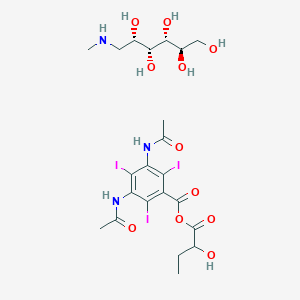 molecular formula C22H32I3N3O11 B195386 2-hydroxybutanoyl 3,5-diacetamido-2,4,6-triiodobenzoate;(2R,3R,4R,5S)-6-(methylamino)hexane-1,2,3,4,5-pentol CAS No. 19080-45-6