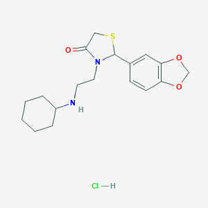 molecular formula C18H25ClN2O3S B019551 4-Thiazolidinone, 2-(1,3-benzodioxol-5-yl)-3-(2-(cyclohexylamino)ethyl)-, monohydrochloride CAS No. 102612-93-1
