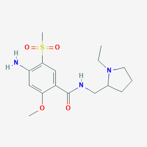 molecular formula C16H25N3O4S B195576 N-((1-Ethyl-2-pyrrolidinyl)methyl)-2-methoxy-4-amino-5-methylsulphonylbenzamide CAS No. 71676-00-1